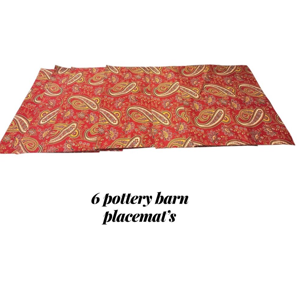Pottery Barn Red Paisley Cotton Placemats Set of 6 Boho Dining Table Decor - Picture 5 of 5